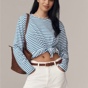 NWT Anthropologie Blue and White Striped Long Sleeve Top M